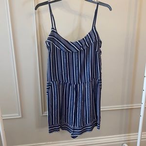 Blue and white LOFT romper with pockets!